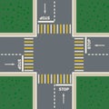 Crossroads with crosswalk. Crossroad of two roads and road markings top view. Royalty Free Stock Photo
