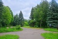 Crossroads in Dendrology garden in Pereslavl-Zalessky city Royalty Free Stock Photo