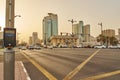 Crossroads in Dubai with skyline and street lights Royalty Free Stock Photo