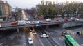 A crossroads with a lot of cars, buses and trucks Royalty Free Stock Photo