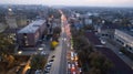 A crossroads with a lot of cars, buses and trucks Royalty Free Stock Photo