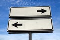 Crossroads Road Sign, Two Arrow on blue sky background