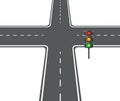 Crossroads view flat intersection trafficlight vector illustration