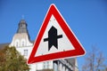 Crossroads warning sign in Europe