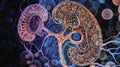 A crosssection view of a healthy kidney nephron showing the complex structure and function of each component in the