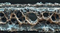 A crosssection view of a shape memory polymer bar displaying its layers and the intricate lattice structure within