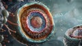 A crosssectional view of the ovum showing the distinct layers of the cell membrane and surrounding structures