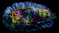 A crosssectional view of a protozoa revealing the complex layers of its outer membrane and internal structures. The cell