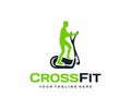 Crosstrainer workout logo design. Elliptical trainer with running man vector design