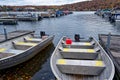 Crossville, Tennessee USA - October 29, 2023 Small marina full of boats docked on lake Dartmoor