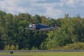 Crossville, Tennessee USA - September 30, 2023 Vintage airplane taking off at a airport closeup view