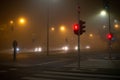 Crosswalk in the city with pedestrian red stop light at night Royalty Free Stock Photo