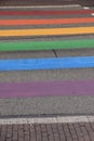 Rainbow crosswalk in the city Utrecht. Royalty Free Stock Photo