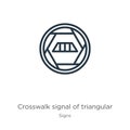Crosswalk signal of triangular icon. Thin linear crosswalk signal of triangular outline icon isolated on white background from