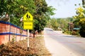 Crosswalk warning sign at school area. Royalty Free Stock Photo