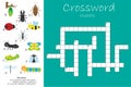 Crossword for children, insect theme, fun education game for kids, preschool worksheet activity, vector illustration