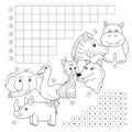 Crossword coloring book page, education game for children about animals Royalty Free Stock Photo