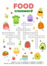 Crossword of fruits and vegetables. English words. Educational puzzle game for kids. Cartoon, vector