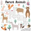 Crossword game for kids with cute forest animals