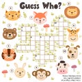 Crossword game for kids. Guess who activity with funny animals. Educational puzzle Royalty Free Stock Photo