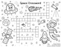 Crossword for kids with cute space characters. Black and white space activity page Royalty Free Stock Photo