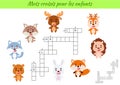 Crossword for kids in French with pictures of animals. Educational game for study French language and words. Children activity