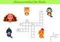 Crossword for kids in German with pictures of birds. Educational game for study German language and words. Children activity