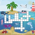 Crossword kids magazine book puzzle game of sea underwater ocean fish and animals logical worksheet colorful printable vector Illu Royalty Free Stock Photo