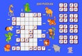 Crossword puzzle for children with animals. Logic game. Find the correct places for all blocks with letters. Educational page for