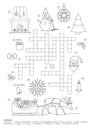 Crossword puzzle. This Christmas theme crossword puzzle game is for kids. Game and Coloring page. French language.