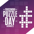 Crossword Puzzle Day. December 21. Holiday concept. Template for background, banner, card, poster with text inscription Royalty Free Stock Photo