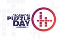 Crossword Puzzle Day. December 21. Holiday concept. Template for background, banner, card, poster with text inscription Royalty Free Stock Photo