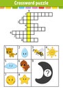 Crossword puzzle. Education developing worksheet. Activity page for study English. With color pictures. Game for children.