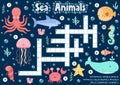 Crossword puzzle game of sea animals for kids. Underwater logical activity sheet Royalty Free Stock Photo