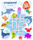 Crossword puzzle game of sea animals Royalty Free Stock Photo