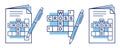 Crossword puzzle newspaper, solve cross word magazine with writing pen line icon. Search answer question. Logical exercise. Vector