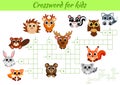 Crosswords game of animals for children with pictures. Kids activity worksheet colorful printable version. Educational game for Royalty Free Stock Photo