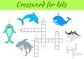 Crosswords game of animals for children with pictures. Kids activity worksheet colorful printable version. Educational game for Royalty Free Stock Photo