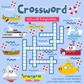 Crosswords puzzle game of watercraft Transportations for preschool kids activity worksheet