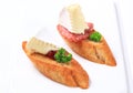 Crostini with cheese and salami Royalty Free Stock Photo