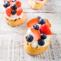 Crostini with grilled baguette, cream cheese and berries