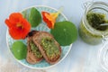 Crostini with indian cress pesto Royalty Free Stock Photo