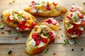 Crostini with roasted bell pepper, goat cheese, garlic and herbs