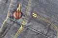 Crotch Jeans Texture Background and Brown Button Crosswise View