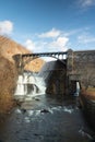 Croton-On-Hudson, NY / United States - Jan 12, 2020: sunrise view of the New Croton Dam, spillway and reservioir from below the