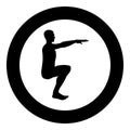 Crouching Man doing exercises crouches squat Sport action male Workout silhouette side view icon black color illustration in