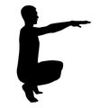 Crouching Man doing exercises crouches squat Sport action male Workout silhouette side view icon black color illustration