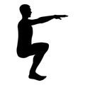 Crouching Man doing exercises crouches squat Sport action male Workout silhouette side view icon black color illustration