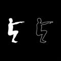 Crouching Man doing exercises crouches squat Sport action male Workout silhouette side view icon set white color illustration