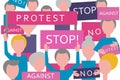 Croud protest. People with banners and placards. Political meeting and rally. activists and protesters. Royalty Free Stock Photo